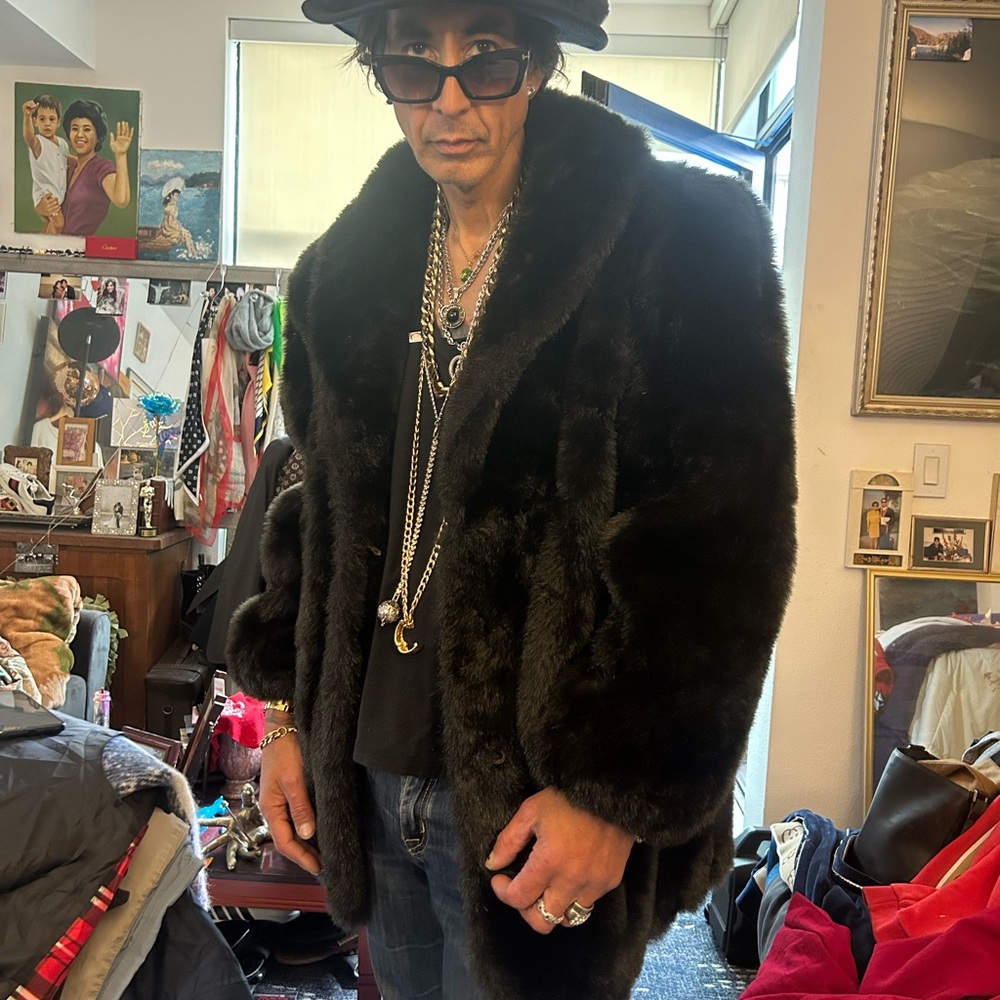 Vintage Men's Black Mink Faux Fur Coat